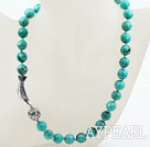 Classic Design 12mm Round Faceted Turquoise Beaded Necklace with Tibet Silver Fish Accessories