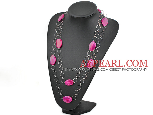 vogue party jewerly pink agate necklace with metal loops