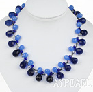 New Design Blue Color Drop Shape Crystal Necklace with Extandable Chain