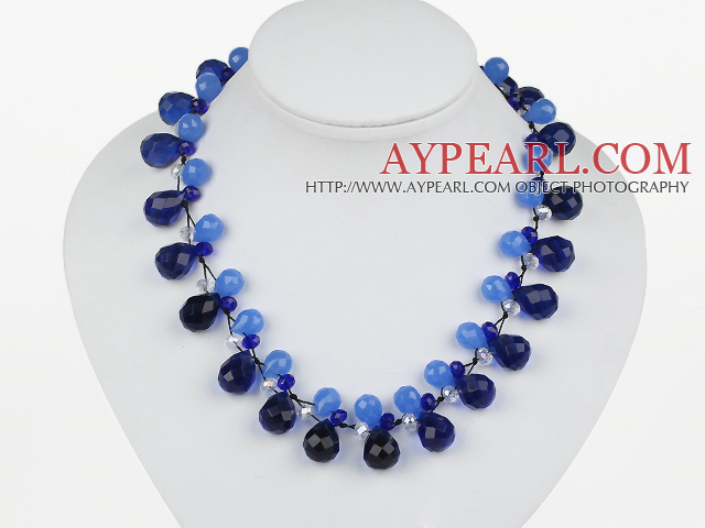 Ny design Blå farge Drop Shape Crystal halskjede med Extandable Chain