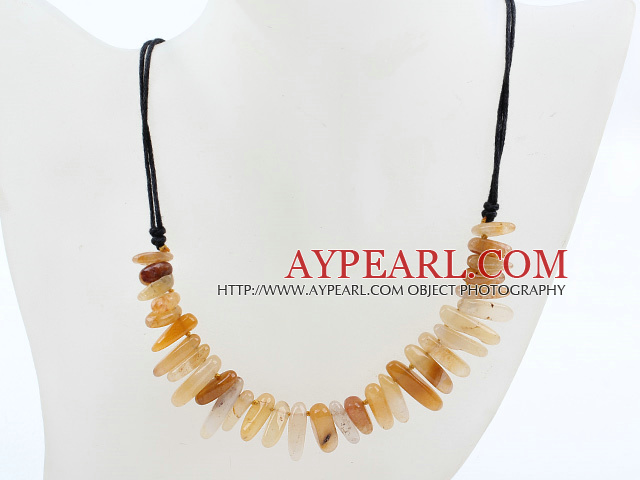 Simple Style Yellow Crystal Quartz Necklace with Black Thread
