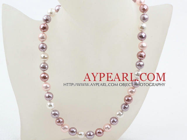 Clssic Conception 10mm ronde à facettes Quatre Seashell couleur différente collier de perles