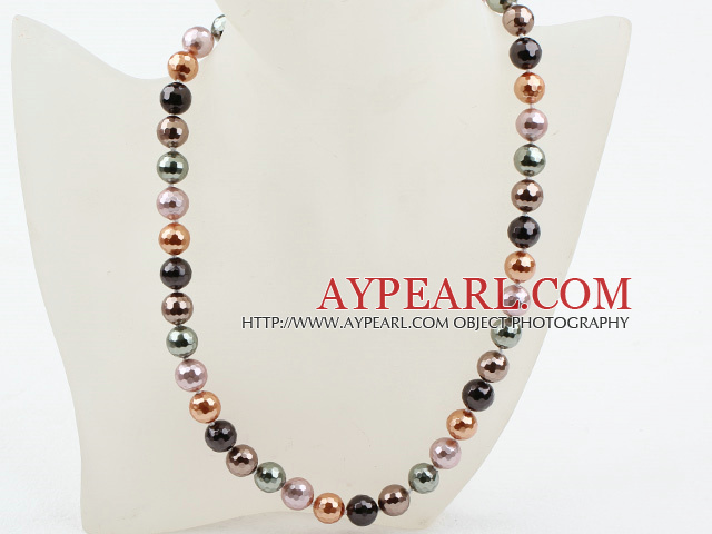 Clssic Conception 10mm ronde à facettes Cinq Seashell couleur différente collier de perles