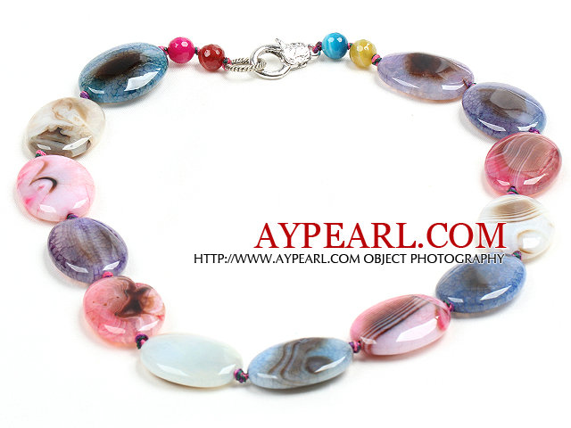 Belle Forme Multi Color Mode ovale Feu Agate Collier Chunky