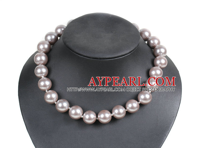 Charming Style Pretty 16mm Round Gray Seashell Beads Choker Necklace With Rhinestone Clasp