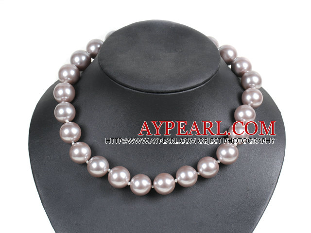 Sjarmerende Pretty stil Round 16mm Gray Seashell Perler choker kjede med Rhinestone Clasp