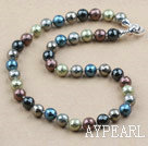 Clssic Design 12mm Faceted Round Assorted Six Different Color Seashell Beaded Necklace