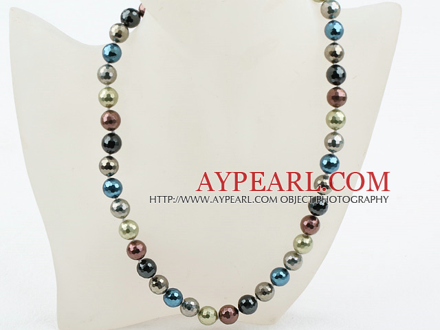 Clssic Conception 12mm à facettes ronde assorties Six Seashell couleur différente collier de perles