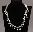 Assorted White Freshwater Pearl and Clear Crystal Necklace with Brown Cord