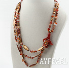 Multi Strands Brown Pearl Crystal and Shell and Agate Flower Necklace