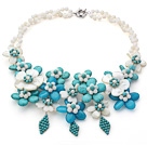 2013 Summer New Design White and Green Series White Shell and Turquoise Flower Necklace