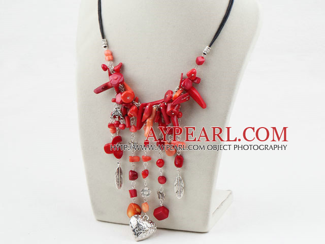 Assorted Red Coral Necklace with Black Cord