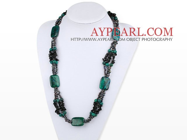 Big Stil Assortert Gray Freshwater Pearl og Phoenix og Obsidian halskjede