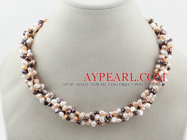 Assorted 3-4mm Purple Series Freshwater Pearl Twisted Necklace