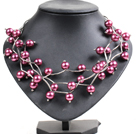 Trendy Style Multi Strand Purple Red Seashell Beads Twisted Necklace With Bending Alloyed Tube
