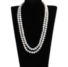 Elegant Mother Gift Long Style Double Strand 9-10mm Natural Near Round White Freshwater Pearl Necklace (Sweater Chain)