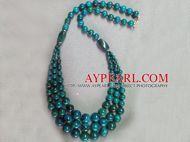 Drei Layer-Round Blue Green Indonesien Malachit Halskette