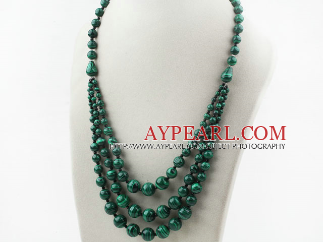 Three Layer Round Indonesia Malachite Necklace