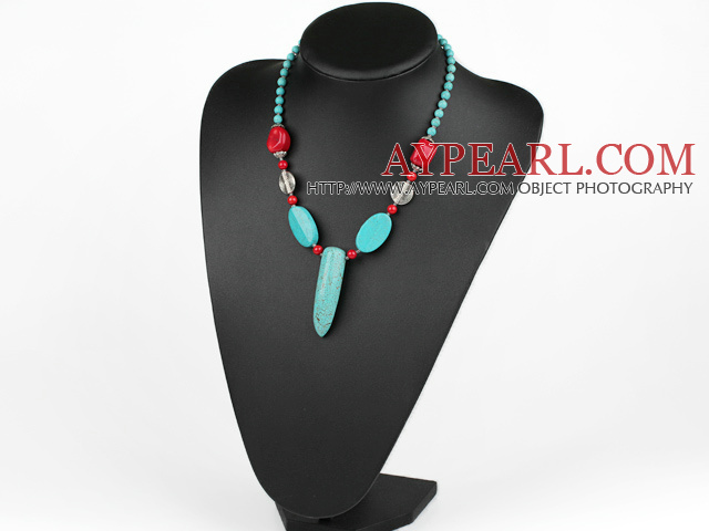 turquoise and coral necklace with lobster clasp
