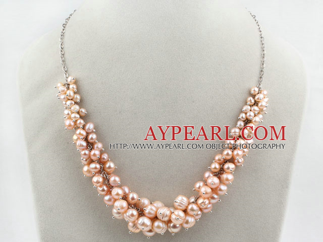 Natural Pink Freshwater Pearl Necklace with Metal Chain