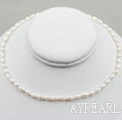 3-4mm Forma de orez alb colier de perle de apă dulce