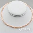 Wholesale 3-4mm Rice Shape Pink Freshwater Pearl Necklace