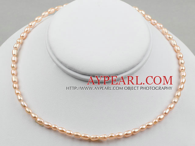 3-4mm Rice Shape Pink Freshwater Pearl Halsband