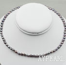 3-4mm de riz Forme d'eau douce collier de perles noir