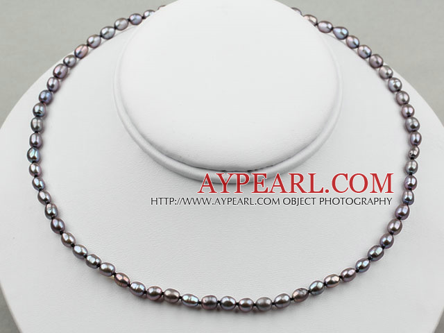 3-4mm Rice Shape Svart Freshwater Pearl Necklace