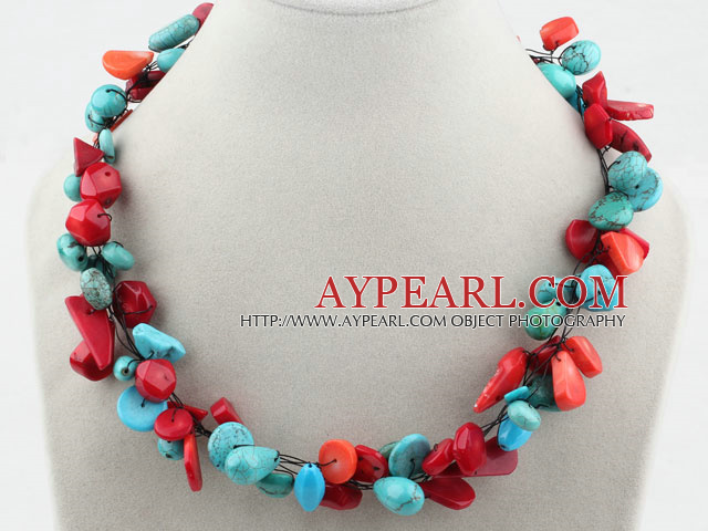 Assorted Red Coral and Turquoise Necklace