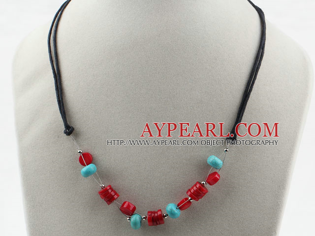 Simple Style Red Coral and Turquoise Necklace