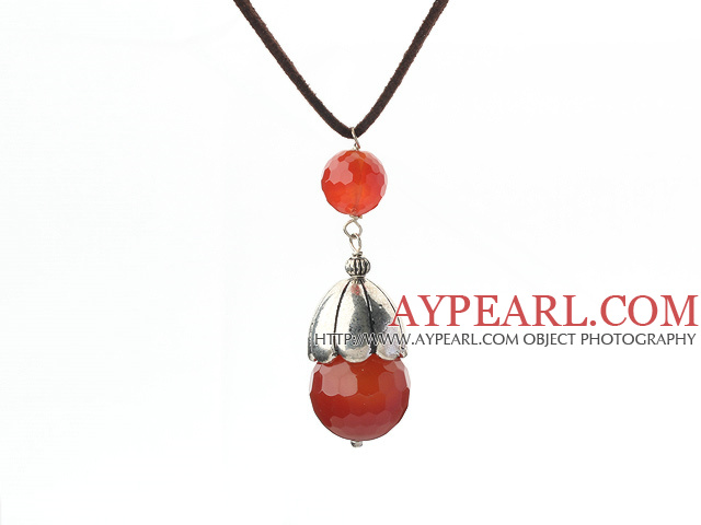 Simple Style Faceted Carnelian Pendant Necklace