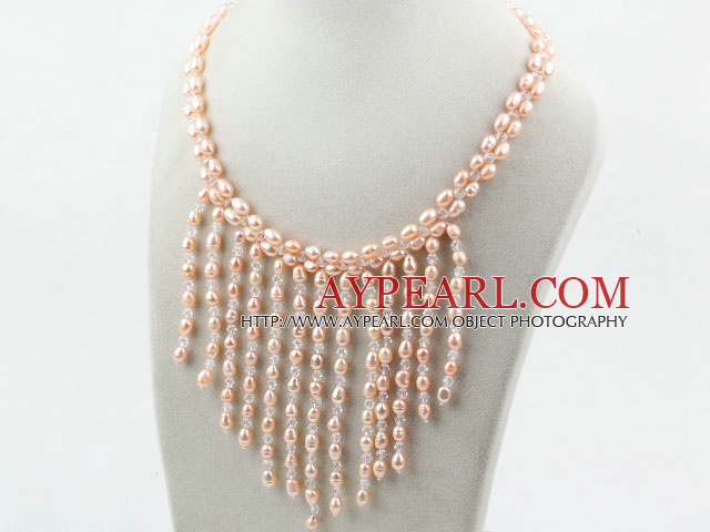 Nouveau design rose Pearla et Clear Collier Cristal Tassel