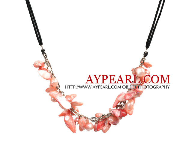 New Arrival Pink Teeth Shape Pearl Necklace with Lobster Clasp