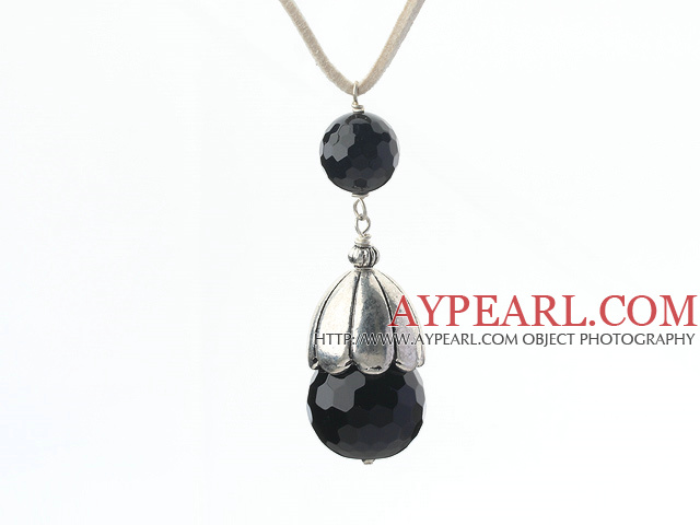 Simple style à facettes Collier Noir Pendentif Agate