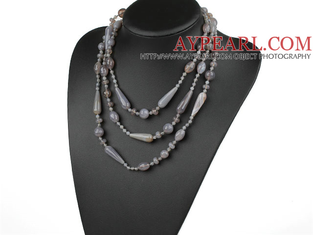 Lång Style Assorted Gray Drop Shape Agate Halsband