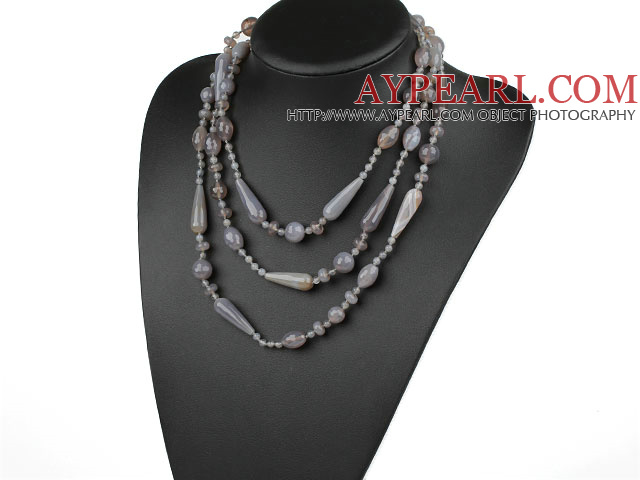 Lang stil Assortert Gray Drop Shape Agate halskjede