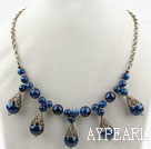 Faceted Blue Agate Necklace with Vintage Style Chain