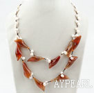 White Freshwater Pearl and Natural Color Agate Flower Necklace