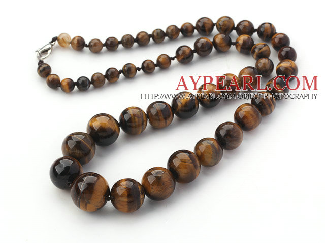 Single Strand Round Tiger Eye Graduated Beaded Necklace