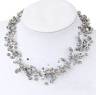 Multi Strands Gray Freshwater Pearl Crystal halskjede