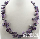 Multi Strands Svart Freshwater Pearl og Amethyst Halskjede