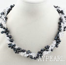 Wholesale Multi Strands Black Freshwater Pearl and Clear Crystal Necklace