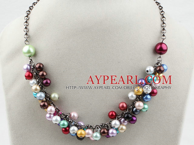 Assorted Multi Color Shell Beads Necklace with Metal Chain
