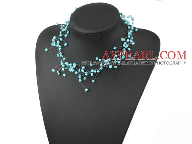 Fancy Style Sky Blue färg Freshwater Pearl Bridal Necklace