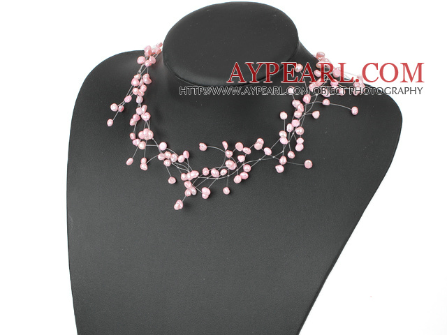 Fancy Style Pink Freshwater Pearl Bridal Necklace