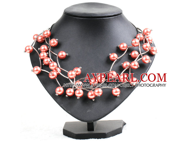 Trendy Style Multi Strand Orangepink Seashell margele colier Twisted Cu Curbarea aliate Tube