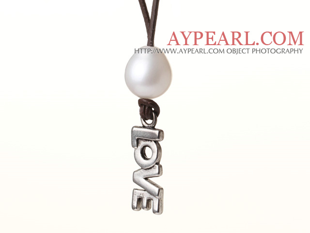 Collier en cuir Design Blanc Perle simple allié Love Letter Pendentif