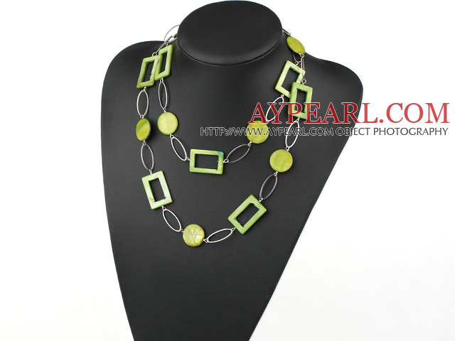 fashion long style party jewelry grenn shell necklace with big matel loops