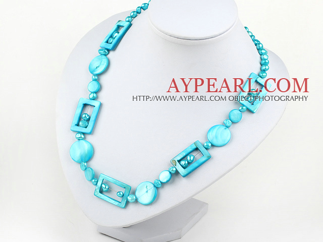 fashion style blue pearl and shell necklace